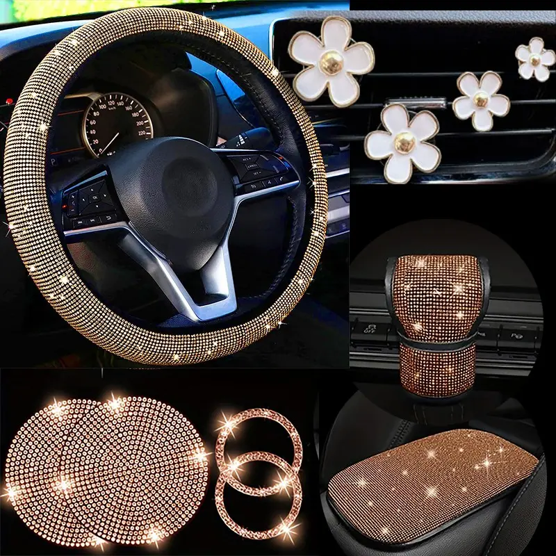 Diamond Series Car Interior Accessories Set, Automotive Decorative Accessories, 11 Pieces Including Steering Wheel Cover, Cup Mats, Armrest Pads, Gift for Cars and Suvs, Bling Car Accessories, Car Decorations Interior, Car Interior Decoration