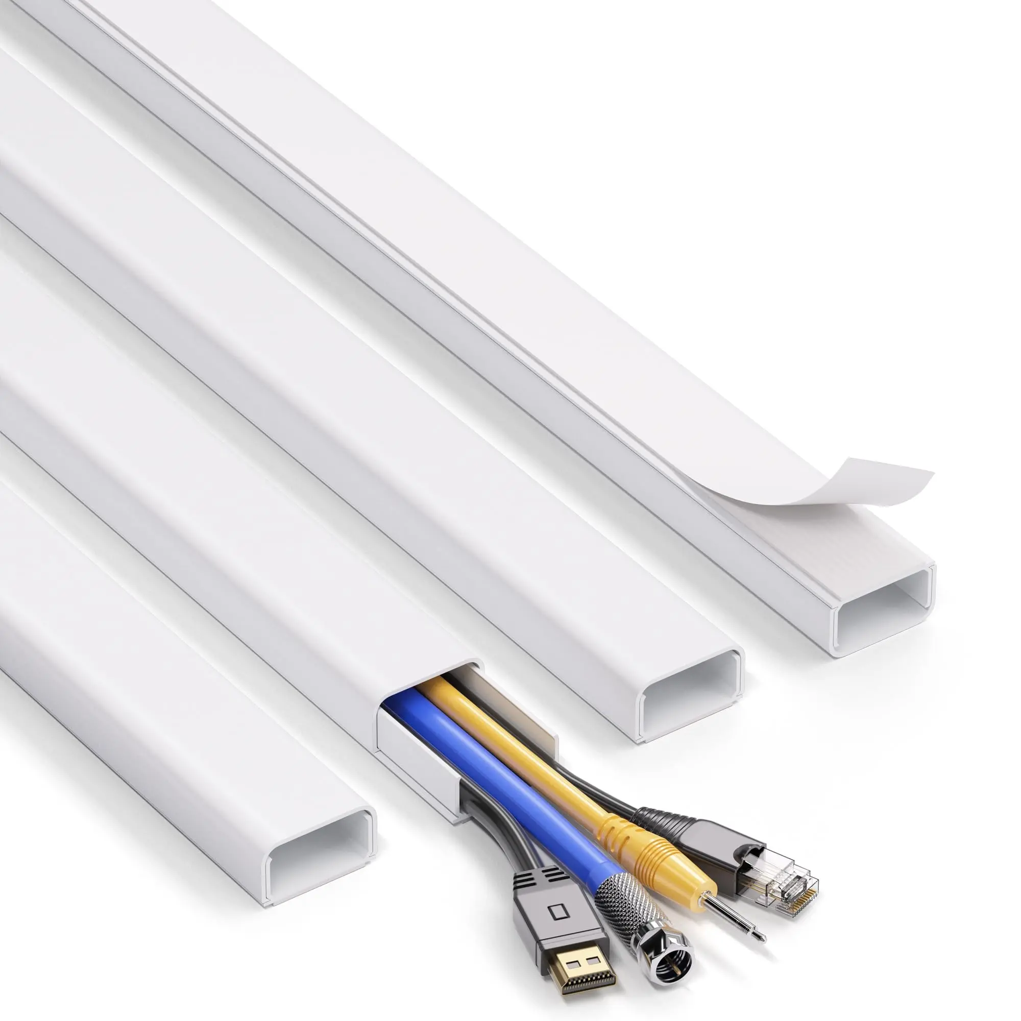 4 Pcs Large Wire Hiders for TV on Wall, 63in (4xL15.7in)  PVC Cable Cover Kit, Pre-Applied Adhesive Tape, Hide 3-4 Cords, Easy Installation, Home
