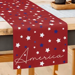 Red Stars Table Runner 4th of July Independence Day Table Runner for Memorial Day Holiday Dining Table Decor for Veterans Day Party Decoration