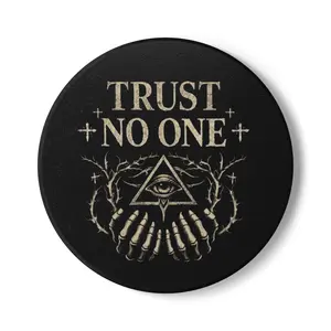 Trust No One ceramic coaster | all-seeing eye, skeleton hands, occult design
