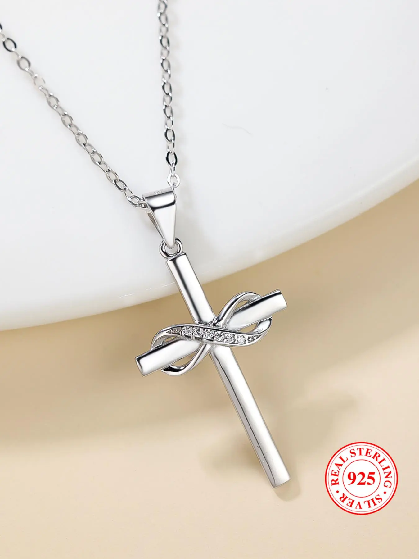 S925 Sterling Silver Infinity Cross Pendant Necklace, Elegant Women's Stackable Clavicle Chain Necklace, Cross Chain Design, Dating Gift for Women & Men, Dainty cross necklace, Dainty Necklaces, Religious Pendant, Faith Necklace