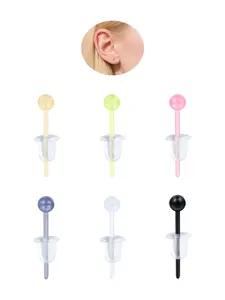 24PCS 20Gauge Colorful Ear Lobe Stud Earrings Bioflex Plastic Round Top Cartilage Earrings Piercing Retainers for Surgery Sport Work