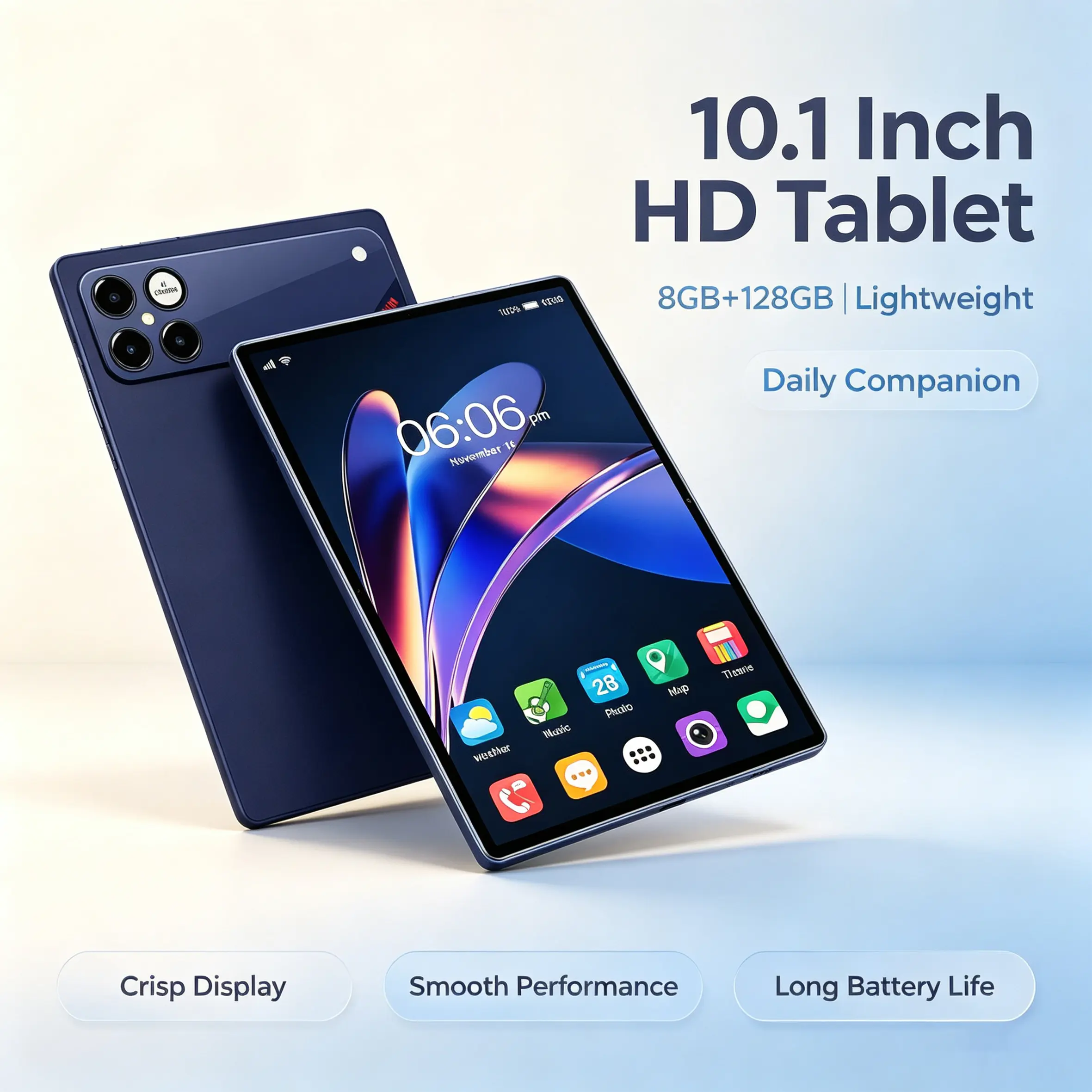 10.1-in IPS LCD Eye-Friendly Screen 2-in-1 Tablet, Android 15, 8GB RAM, 128GB Storage, 6000mAh Battery, 5MP+16MP Dual Cameras, USB Type-C Port, for Learning & Work