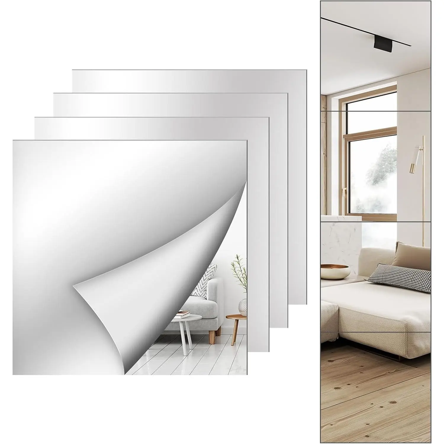 Shiftshade 4 Pack Wall Mirror Full Length, 12 x 12 Inch Acrylic Mirror Tiles, Shatterproof Flexible Plastic Mirror Sheets for Bedroom Home Gym Door