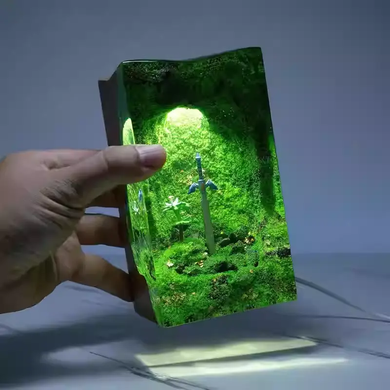 High Quality Materials Handmade Craft LED Master Sword & Silent Princess Flower Resin Desk Lamp - Wooden Night Light Tree Sculpture, Fantasy Art Game-Inspired Home Office Decor Figurine, Ideal Birthday Gift for Game Fans