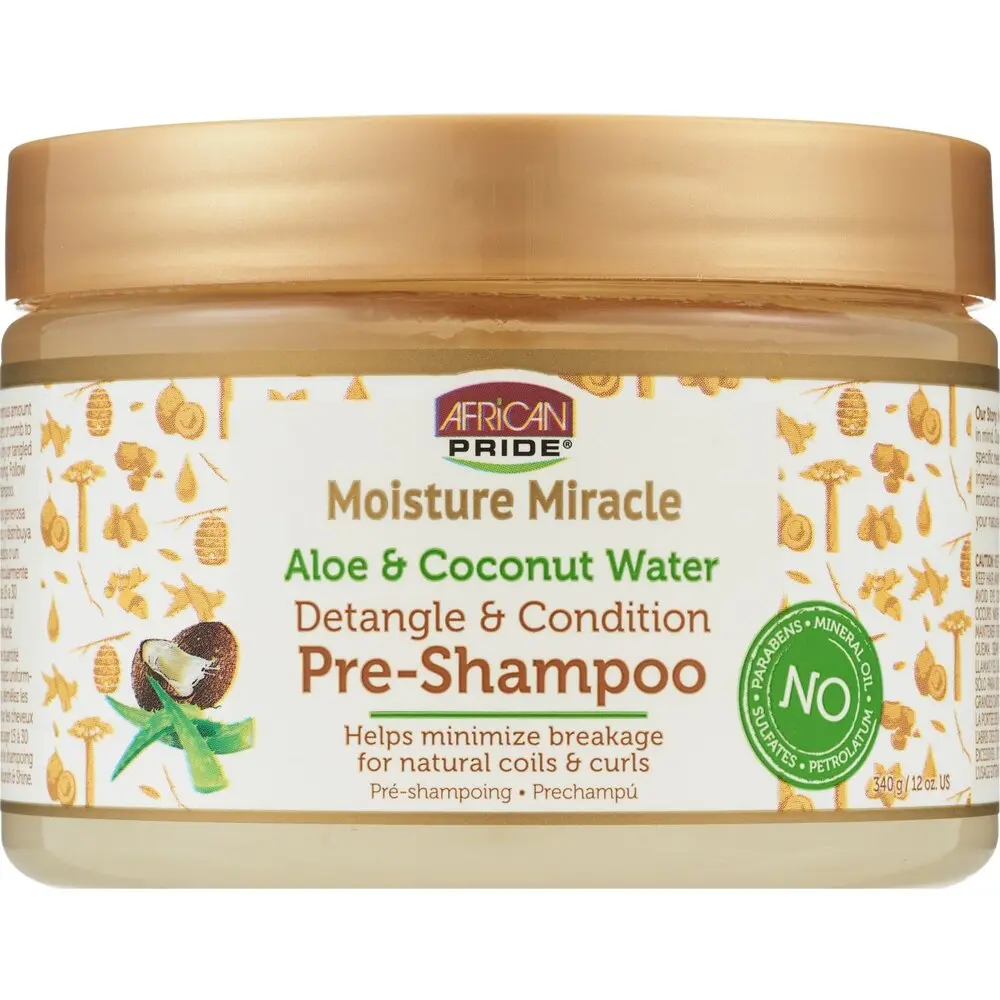 African Pride Moisture Miracle Aloe & Coconut Water Pre-Shampoo, 12 oz Hydrating Blend - Unisex Haircare Cleanser, Moisturizer & Conditioning Treatment, Cleansing