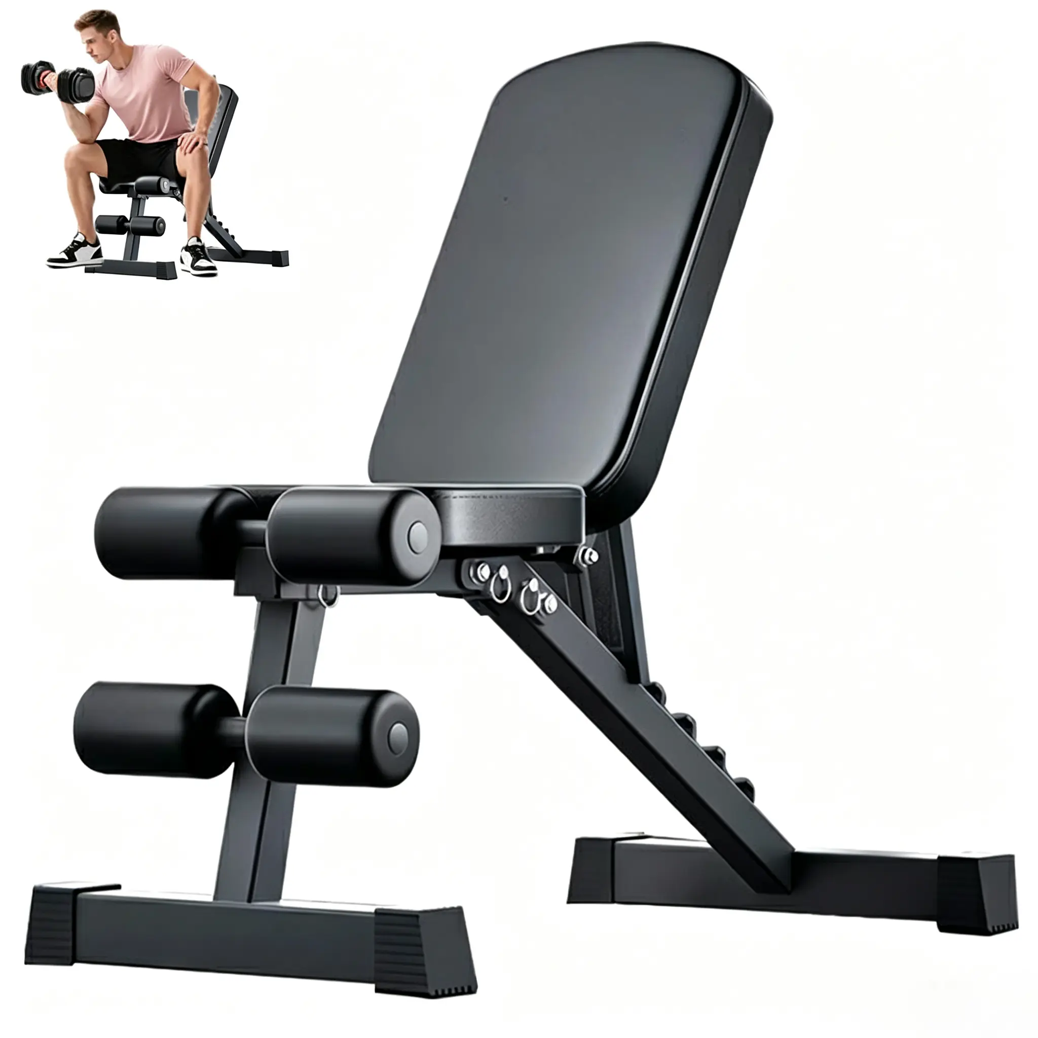 Standard Black 8-in-1 Adjustable Weight Bench - 6-Level Slope, 1000LBS Load Capacity, Triangular Structure, Full Folding Design for Home Gym Strength Training