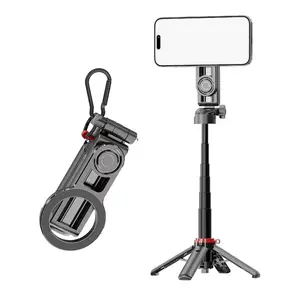 Tripod Stand for iPhone,4 in 1 Multifunctional Magnetic Selfie Stick,360° Rotation Phone Tripod with Wireless Remote for iPhone & Android,for Cell Phone Video Recording Travel (Black)