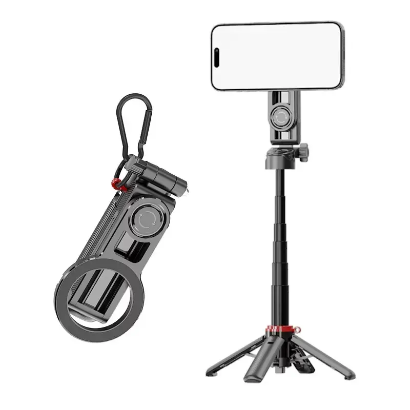 Tripod Stand for iPhone,4 in 1 Multifunctional Magnetic Selfie Stick,360° Rotation Phone Tripod with Wireless Remote for iPhone & Android,for Cell Phone Video Recording Travel (Black)