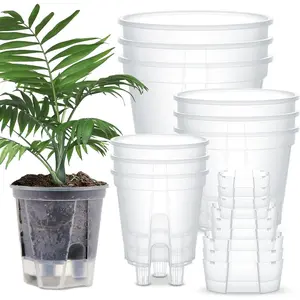 9pcs Indoor and Outdoor Automatic Watering Plant Pots with Deep Water Reservoir and High Drainage Holes | Suitable for Flowers and Orchids, Lightweight Plastic, Rectangular Shape, Automatic Plants Watering