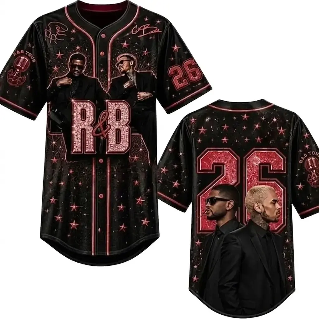 Unisex Retro R&B Music Fan Concert Jersey Button Down Pink Black Glitter Football Tee Hip Hop Streetwear 2026 Tour Schedule Oversized Baseball Mesh Shirt