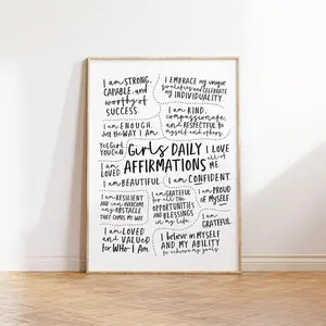 Girls Affirmation Poster, Daily Affirmations Wall Art, Feminist Poster, Best Friend Gift, Teen Girl Room Decor