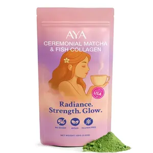 Aya Matcha Organic Ceremonial Grade Matcha Powder with Marine Collagen – Premium Matcha Green Tea for Women – Sugar Free Matcha Latte Mix – Keto Matcha Collagen Protein Powder for Lattes & Smoothies