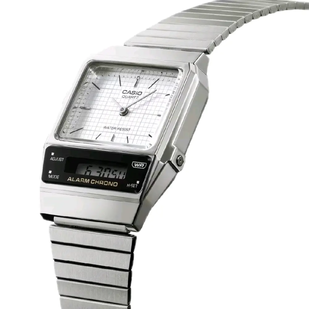 AQ800E-7A Brand new Casio silver vintage stainless steel dual time men' s classic watch "new style"