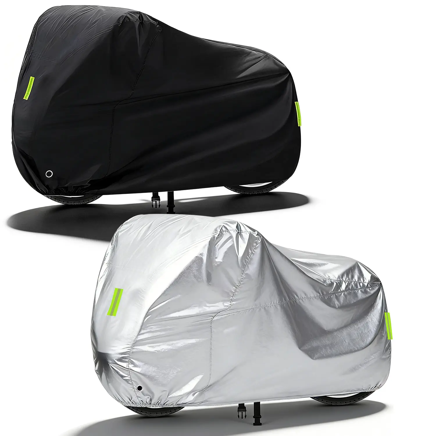 190T Waterproof Motorcycle Cover, All-Weather Black & Silver Outdoor Protector, Anti-Theft Lock Hole, UV & Rain Protection for Motorbikes & Scooters
