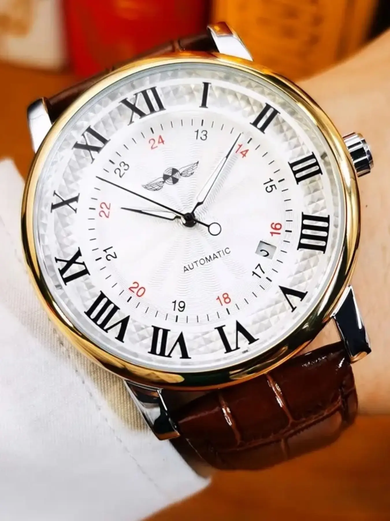 1 casual men's mechanical watch, Classic Analog Watch, Business automatic wristwatch, fully automatic, hollowed out design, business leisure digital dial, party watch, Analog Mechanical Watches