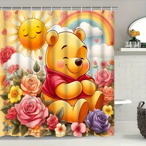 DISNEY CLASSIC Winnie the Pooh Printed Shower Curtain, Modern Style Shower Curtain, and 12 Durable Hooks, Bathroom Accessories, Home Decor, Exquisite