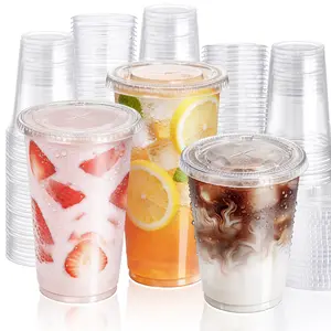 Fit Meal Prep Disposable Clear Plastic Cups with Lids - 16/20/24 oz, Leak-Proof, BPA-Free for Iced Coffee, Smoothies - 50/100 Pack (Home & Party Disposable Tableware)