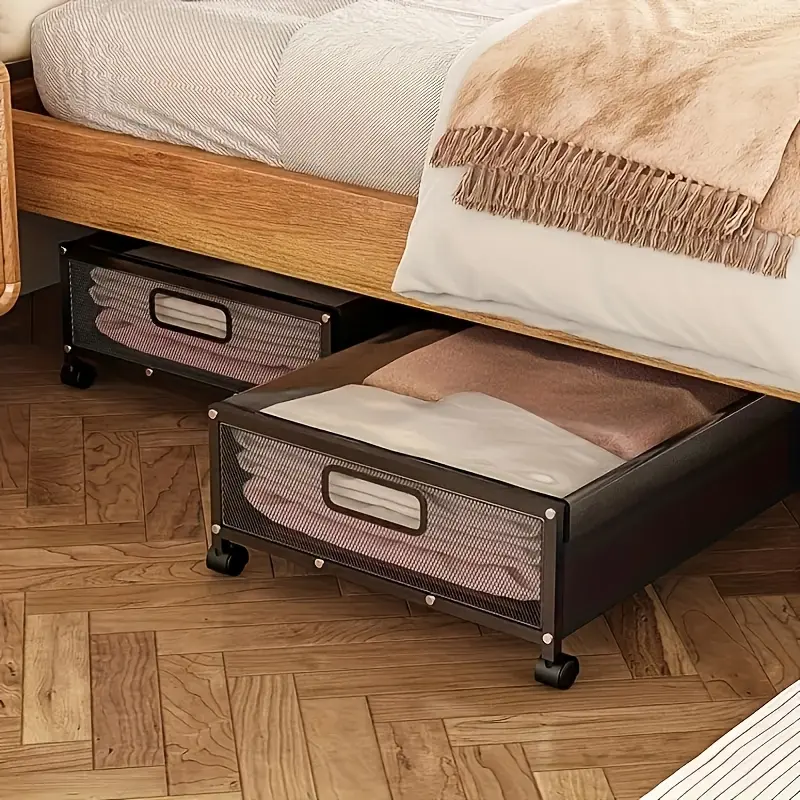 Under Bed Storage with Wheels, Underbed Storage Containers with Clear Lids - Rolling Drawers & Bins for Clothes, Shoes, Toys, Books, Blankets, Bedroom Storage Box Black And Gray, Under-Bed Storage