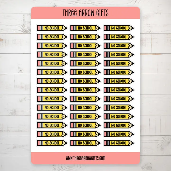 No School Pencil Sticker Sheets for Planners, Journals, Scrapbooks - College, Kids, Teacher