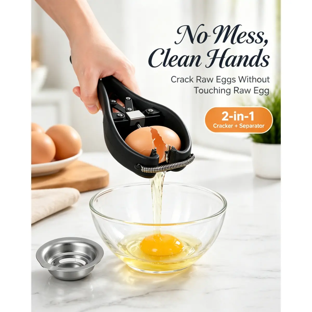 Egg Cracker Tool - No Mess Steel+ABS Kitchen Utensils with Detachable Separator, 0 Shell Fragments, 12 Eggs in 10 Seconds, Ideal for Meal Prepping, Unique Baking Lover Gift