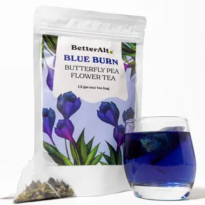 BetterAlt Blue Burn Tea | 100% Natural Butterfly Pea Flower | Caffeine-Free Herbal Detox Tea | Supports Metabolism | No Artificial Flavors | Highest Grade | 30 Tea Bags