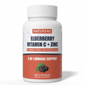 Elderberry & Vitamin C+Zinc 5 IN 1 Immune Support 300 Capsules Edible Supplement