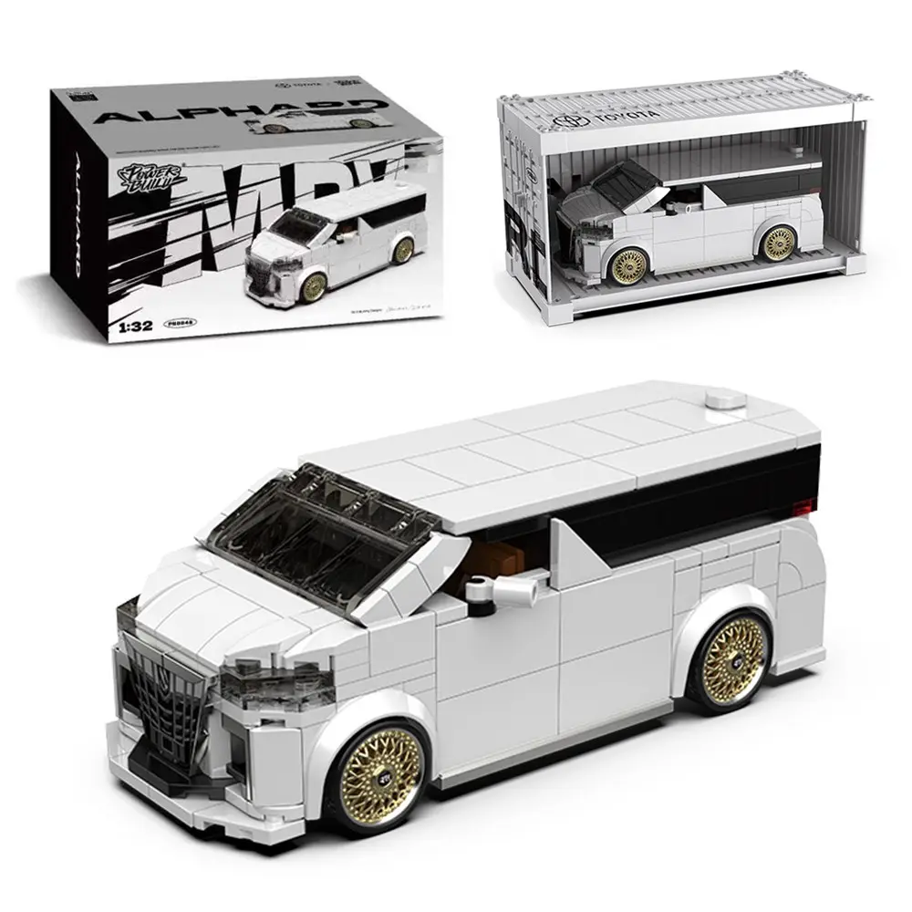White Car Building Kit, MPV Cars Creative Vehicle Building Blocks Set with Container Display Box, Modular Scale 1:32 Model – Bricks Toy for Adults , Hobbyist, Collector, DIY Building Model, Building Sets