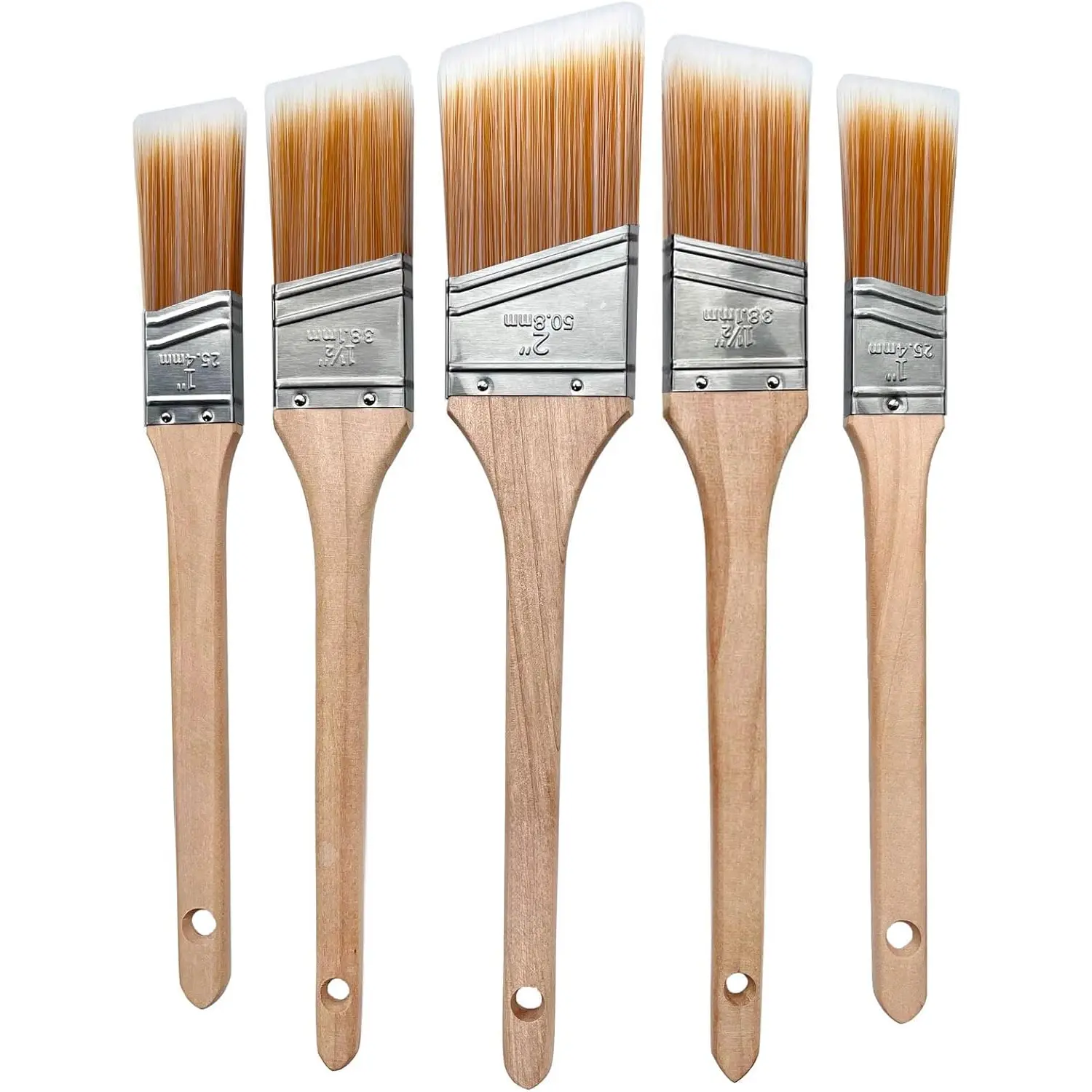 Thin Soft Bristle Long-Handled  Angled Sash Stain Brush for Painting Doors, Furniture, Wall Trim, House Touch Ups, Enamel Home Decorating Lacquer  Brush Pack Assorted
