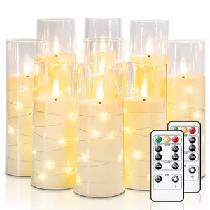 Flameless Candle with Remote Timer – 9 Flickering Acrylic Battery Operated LED Pillar Candles with Embedded Star String for Christmas, Wedding, Home Decor, and as a Gift