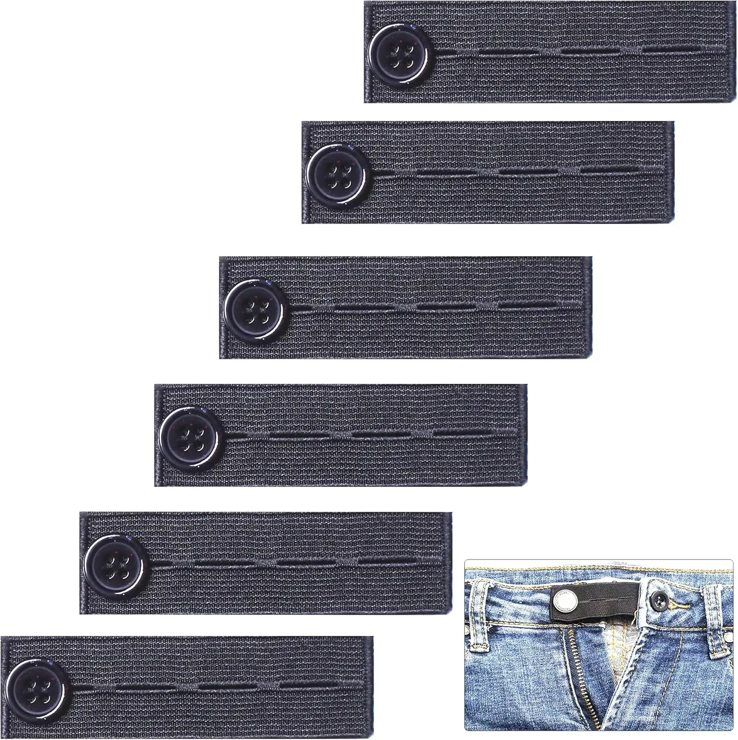 6 Pieces Regular Durable Elastic Waist Extenders, Adjustable Waistband Button Extender for Pants Jeans Trousers, +1.5-2" Waist Expansion for Teens