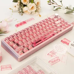 157 Keys Pink Transparent PC Keycaps | Cherry Profile for MX/Gateron/Kailh ANSI Mechanical Keyboard