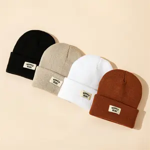 3/4pcs Solid Color Knit Hats, Plush Ball Cute Winter Hat For Boys/Girls
