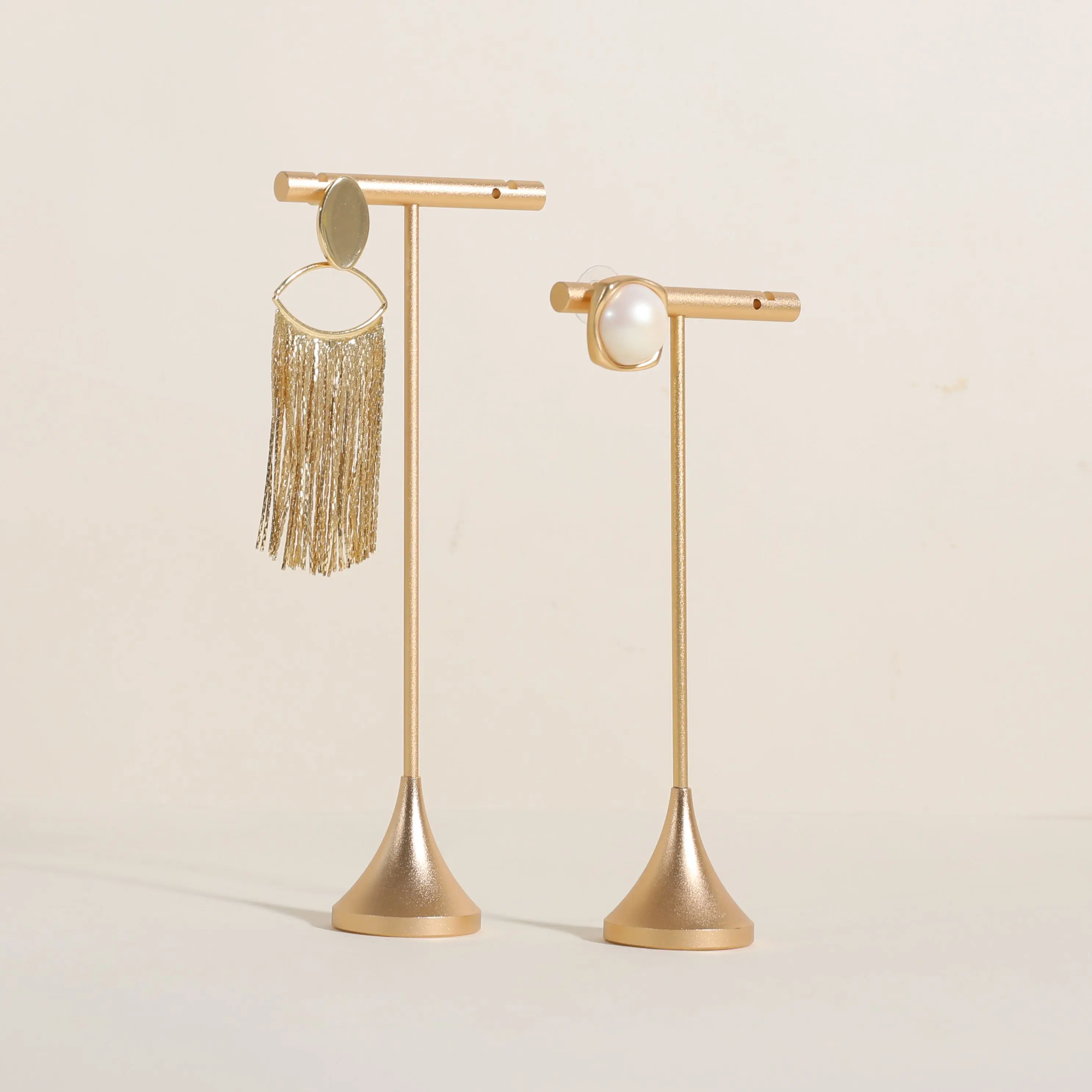 GemeShou Pure Metal earring T bar holder for show, earring display stand for selling, jewelry photography props, Jewelry earring storage organizer with Cone base