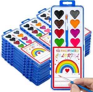 24 Pack Watercolor Paint Set with Paintbrush Exchange Gifts Valentines Party Favors