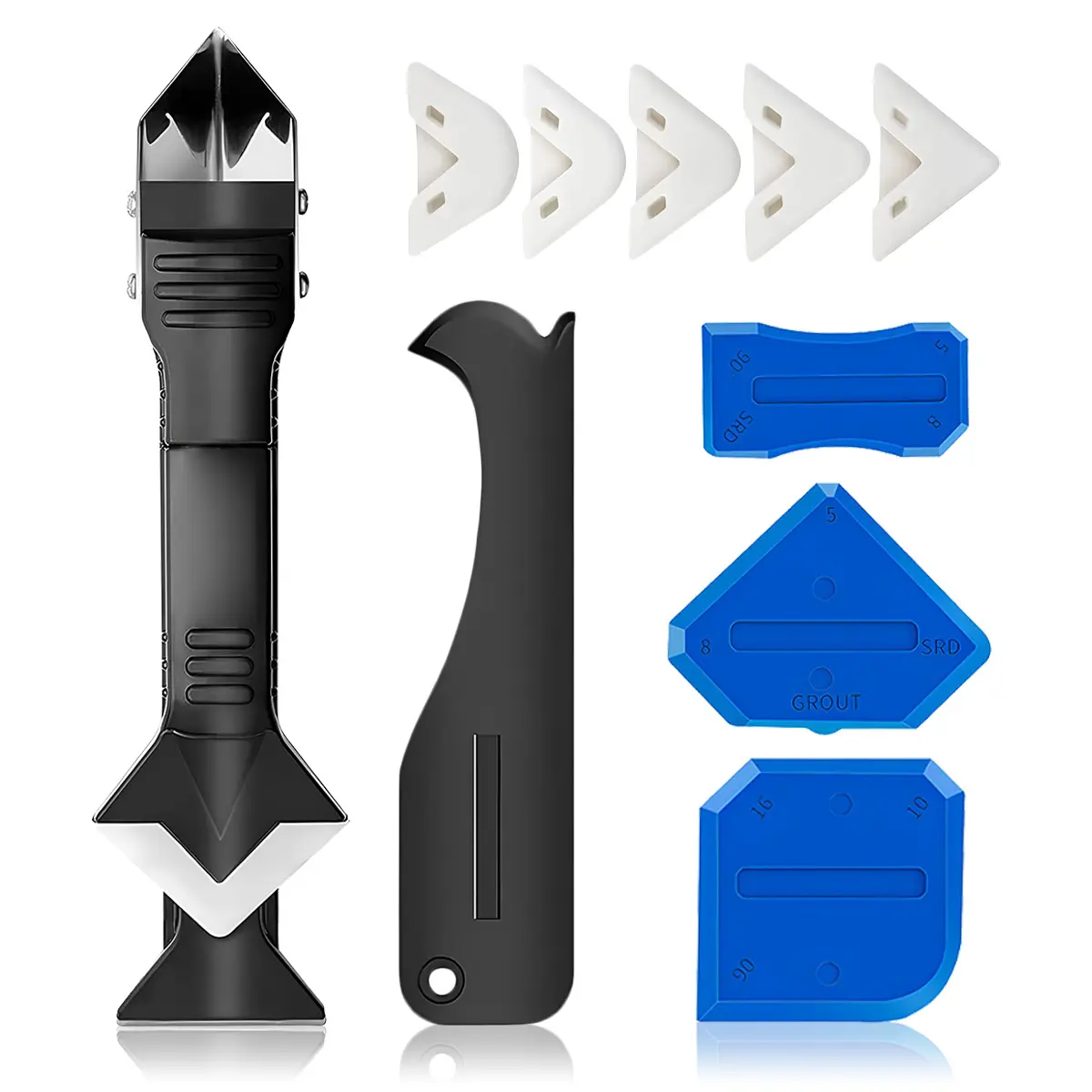 3-in-1 Silicone Caulking Tool Kit, Easy Remove & Smooth Finish, Multi Angle Scraper for Bathroom Kitchen Sink Sealing Repair