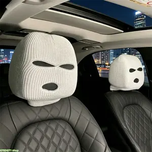 Gothic Ski Mask Style Car Headrest Covers 2 Pcs, Spooky Double Sided Printed Stretchable Pillow Sleeves, Stylish Interior Decoration Fits Most Vehicles for Daily Road Trip Use