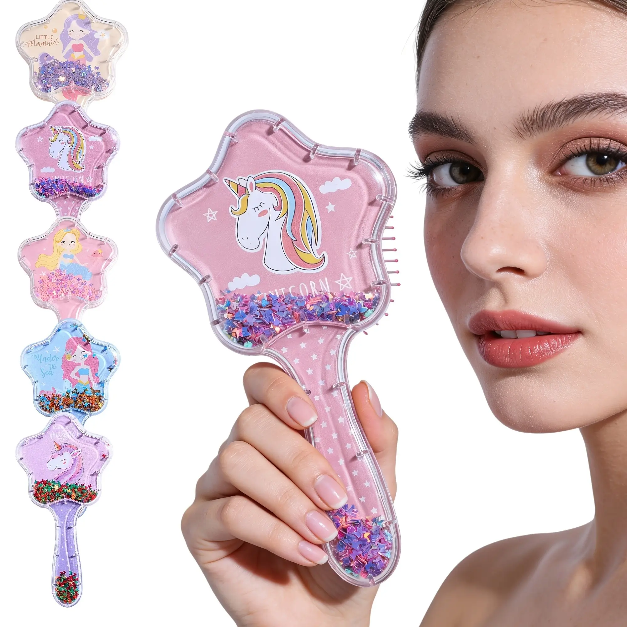 1pc Star Hair Comb, Cute Cartoon Sweet Hair Brush, Sand Flow Comb, Glitter Foam Hair Massage Comb, Beautiful Hairstyle Tool