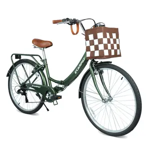 ECARPAI 26" Folding City Cruiser Bike - 7-Speed Twist Shifter, Steel Frame, Detachable Basket, Cup Holder, Rear Rack, V-Brakes, Alloy Rims - Fold Cruiser Bikes for Urban Commuters, 7-Speed Cruiser Bikes
