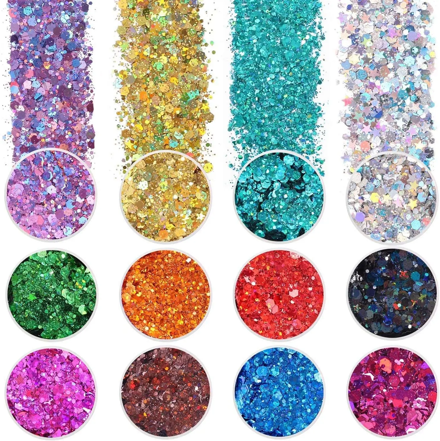 Chunky Glitter, Set of 12, Licool Craft Glitter for Resin Art Crafts, Cosmetic Glitter for Nail Body Face Eye, Epoxy Resin Sequin Flake Sparkle for Slime Tumbler Jewelry Making