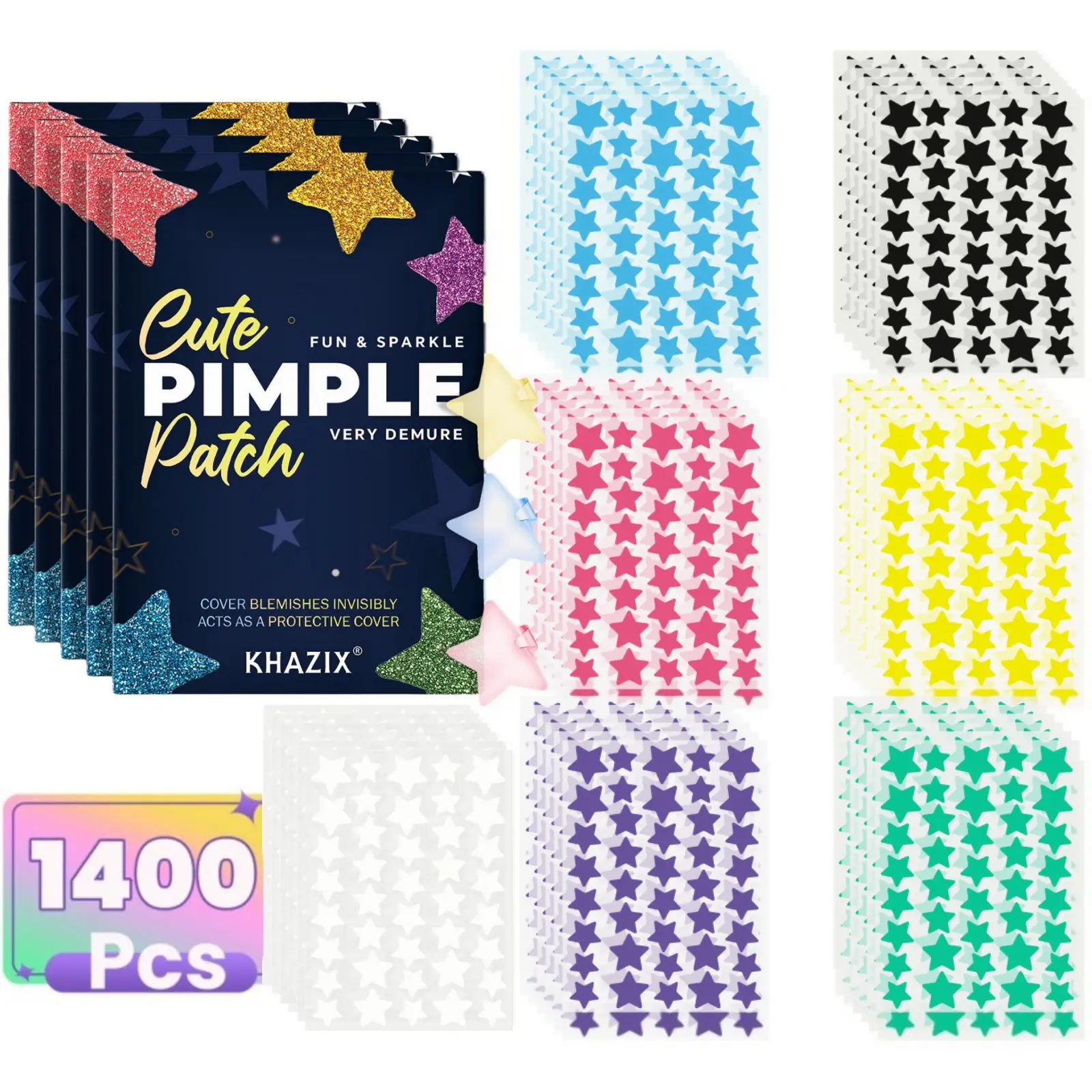 1400 Pieces Multi-Color Star Cute Acne Patches, Ultra-Thin Facial Acne Patches, Concealer Acne Patches, Acne Spot Patches, Pimple Patches, Cover Invisibly Blemishes, Single Item