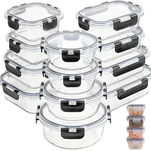 12Pack Kitchen Organizer Glass Food Containers with Black Utensils, BPA-Free Airtight Lids, Microwave Dishwasher Safe for Fridge Freezer Office Lunch, Perfect mother’s Day Gift