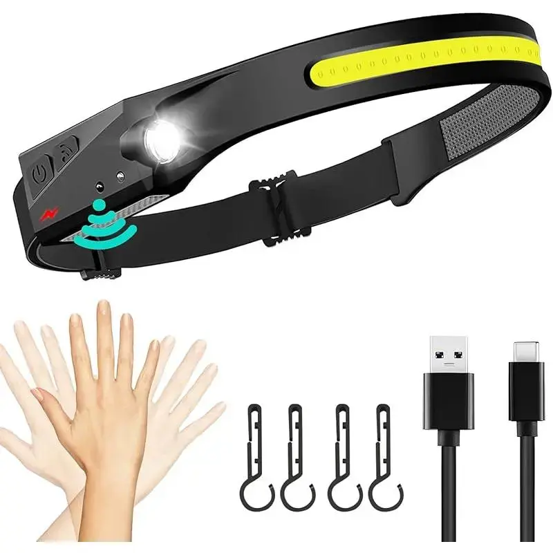 Rugged Outdoor Headlamps, Rechargeable Sensor Lights for Hard Hat, Lightweight and Portable with Wide Illumination and Spotlight, Clamps, Motion Sensor, Almost All Types Of Helmets, Led Lights, 1000 Lumens, 230° Wide Angle