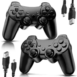 2 Pack ISHAKO Wireless Game Controller for PS3/PC/Laptop, Wired for PS2, Gaming Accessories, With Double Vibration, Six Axis Gyroscope, Motion sensing, Gamepad, P3 Black Set