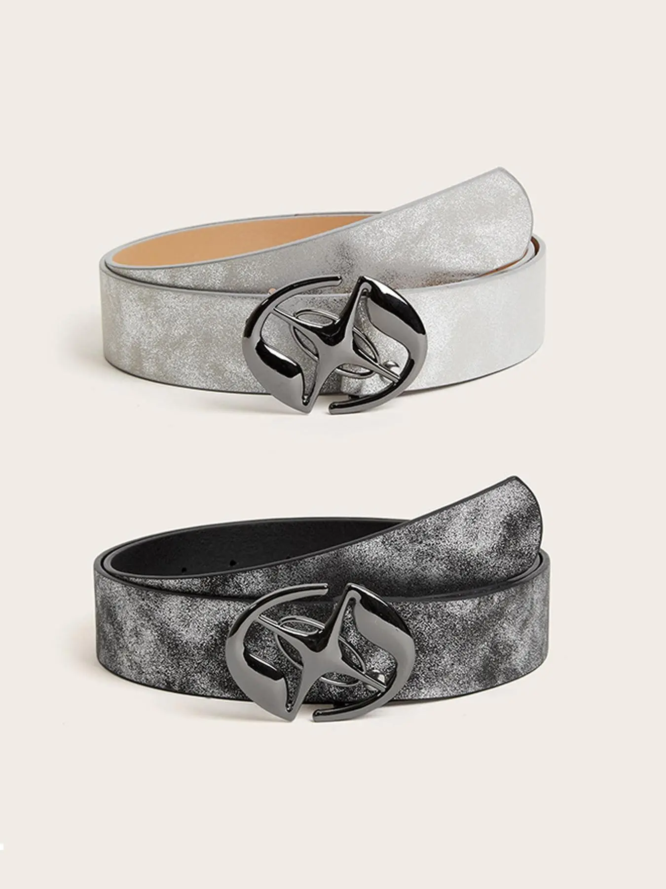 2pcs Stylish PU Belts Set Casual Belt With Buckle Punk Star Decorated Belt Earth Hollow Out Buckle Y2K Belt Trendy Jeans Pants Waistband Skirt Girdle For Women Fashion Belt