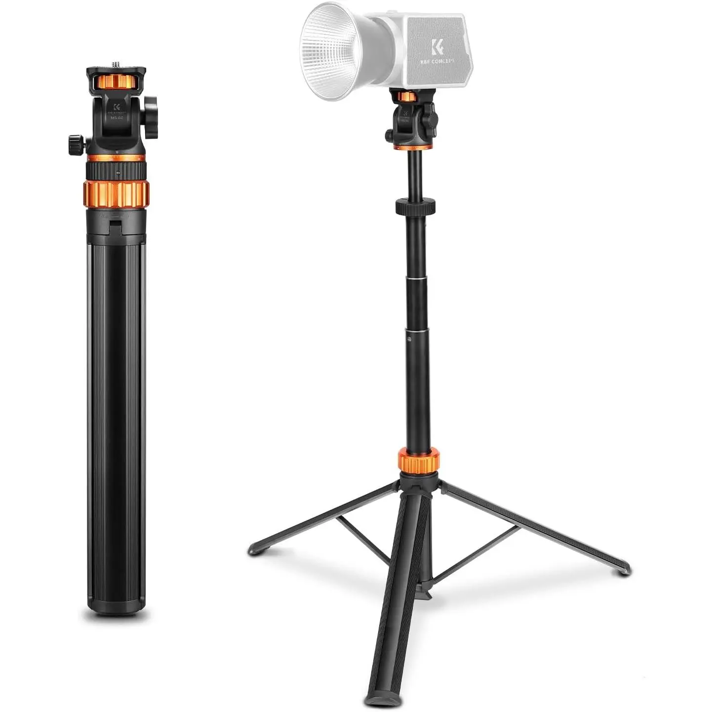 K&F CONCEPT 78" Aluminum Extendable Tripod, 5kg Load Capacity with 1/4" Screw & 360° Ball Head, Portable Camera & Smartphone Accessories for DSLR, Ring Light - Travel Photography Stand, 78 In