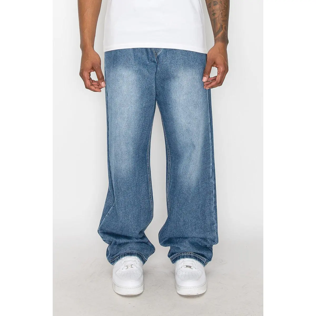 VICTORIOUS Men's Baggy Fit Denim Jogger Pants - Classic Style, Elastic Waist, Cotton-Spandex Stretch Fabric, Functional Pocket