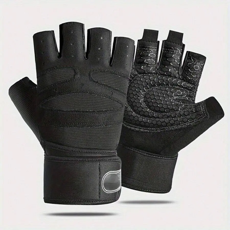 1 Pair Of ComfortFlex Compression Gloves - Breathable Spandex, Fingerless Design For Men And Women, Adjustable Wristband, Strengthening Fitness And Training Grips, Black, Sports Gear |   Fingerless Gloves |   Flexible Gloves, Gym Gloves
