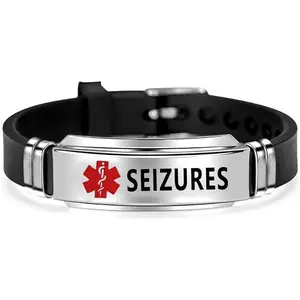 Medical Alert Silicone Sport Bracelet for Men Women Stainless Steel First Aid Health Monitoring Adjustable Emergency ID Wristband Bracelets
