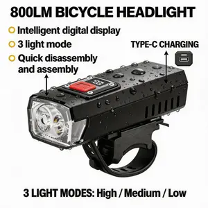 USB Rechargeable Bicycle Headlight Bike Light Laccessories with Digital Display High Brightness LED Handlebar Mount for Night Cycling Commuting & Outdoor Adventures bike accessories mtb off-road cycling commuting super bright